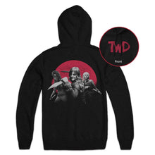 Load image into Gallery viewer, Daryl, Michonne, and Carol Black Hoodie Featuring Red Moon and TWD Logo
