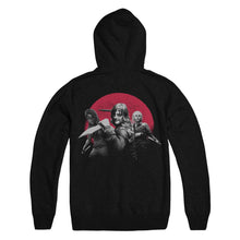 Load image into Gallery viewer, Daryl, Michonne, and Carol Black Hoodie Featuring Red Moon and TWD Logo
