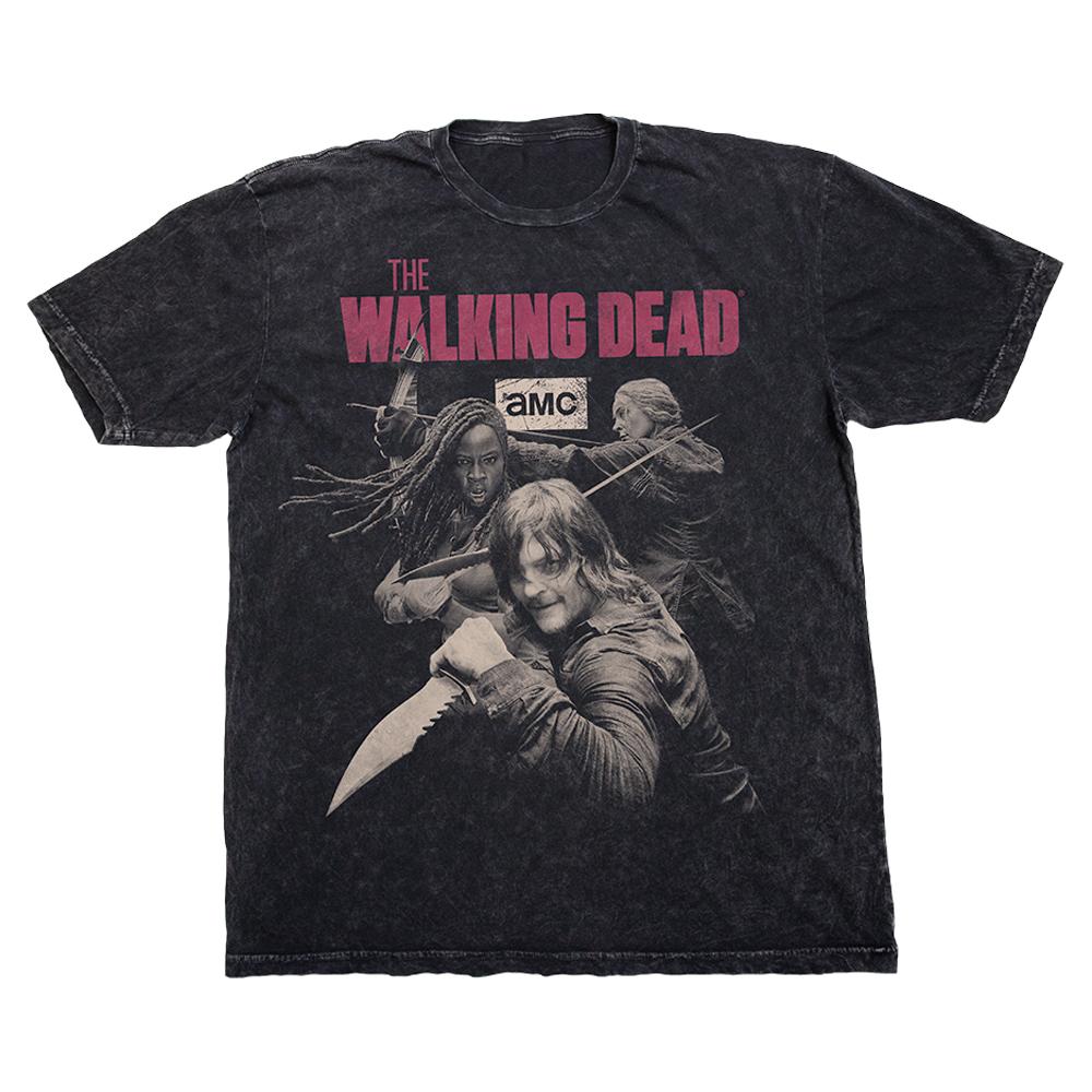 Season 10 Daryl, Michonne, and Carol Black Tee with The Walking Dead Logo