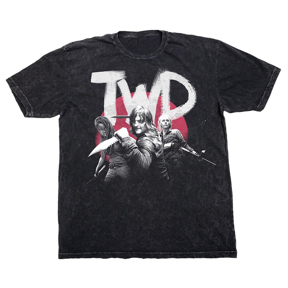 Season 10 Daryl, Michonne, and Carol Black Tee with TWD Logo